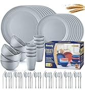 Wheat Straw Dinnerware Sets,64-Piece Plates and Bowls Sets for 8-Unbreakable,Reusable Plastic Dis...