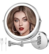 MNIENT Wall Mounted Lighted Makeup Mirror, 8" Rechargeable Double-Sided Magnifying Mirror 1x/10x,...