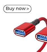 Text reads: 'Buy now'. Red USB extension cable with male and female connectors, featuring braided red cable design.
