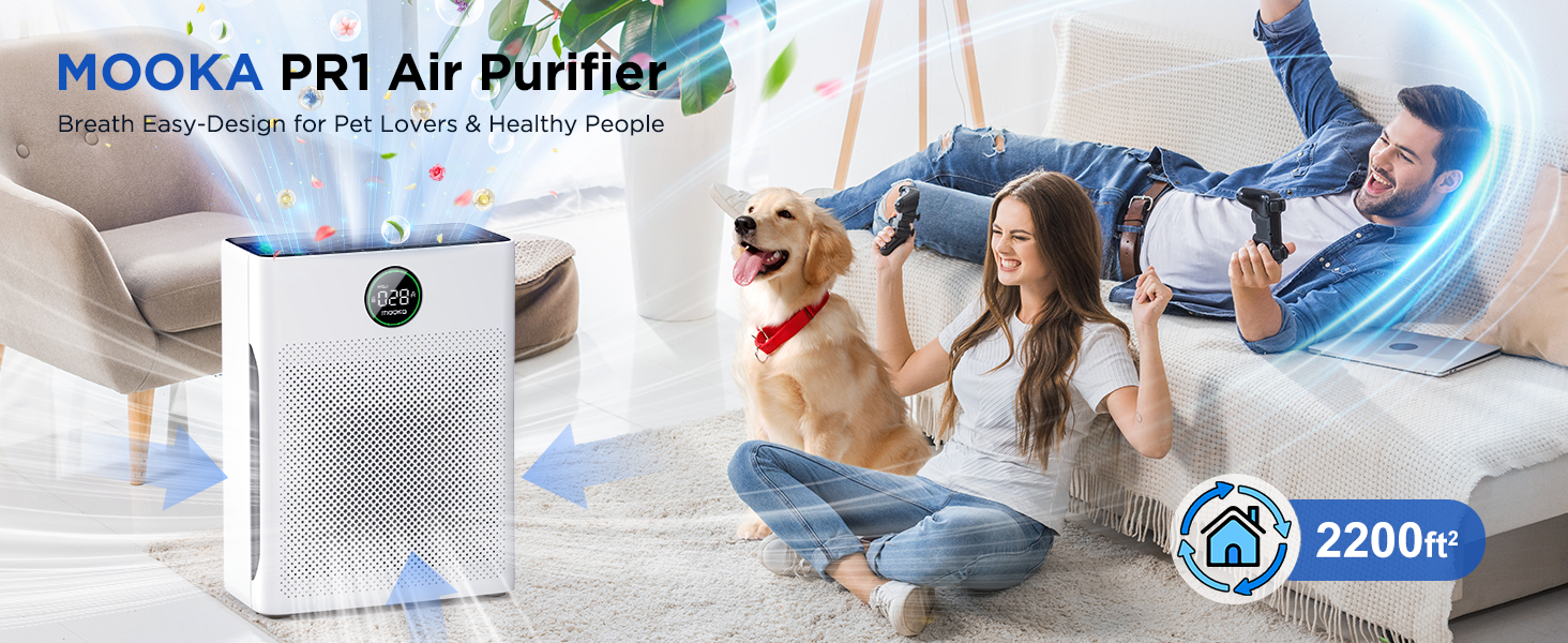 White large room true HEPA air purifier covering 2200ft², ideal for bedrooms, living room