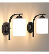 Phaosio 2-Pack Wall Sconces for Bedroom and Bathroom, Matte Black Farmhouse Wall Light Fixtures w...