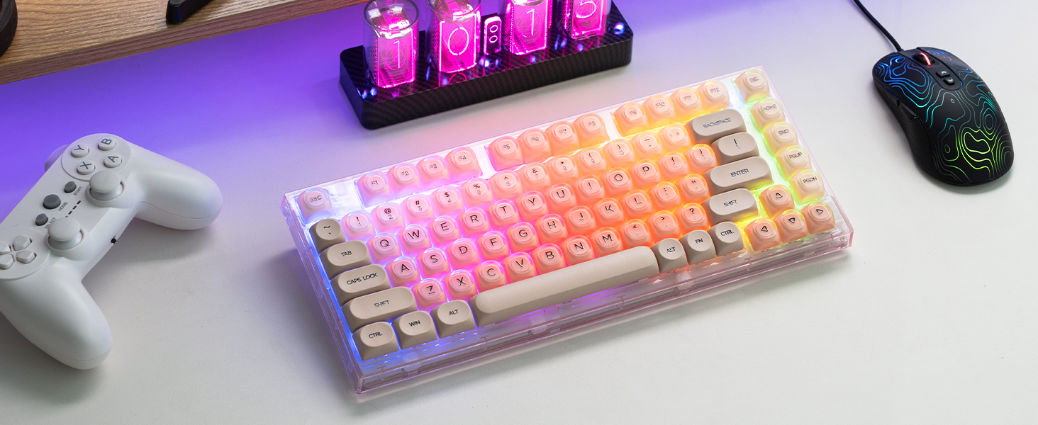 Colorful keys light up my desk.