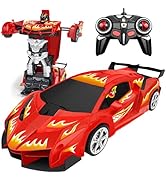 Transformable Remote Control Car for Kids, Red Rc Car Transforming Robot Toys for Boys Girls 3 4-...