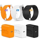 QZIIW Super Fast Charger Type C, 60W Colorful Mixed USB C Fast Charger Block 3 Pack &amp; Extra Long ...
