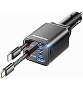 Retractable Car Charger, SUPERONE 99W Car Phone Charger with Cables Fast Charging, USB C Car Char...