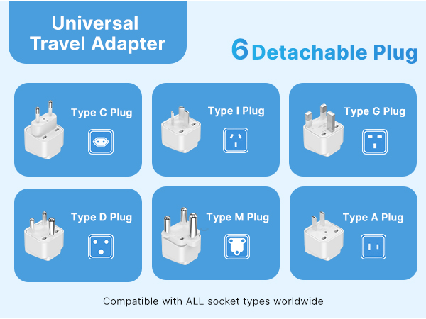 6 detachable plugs