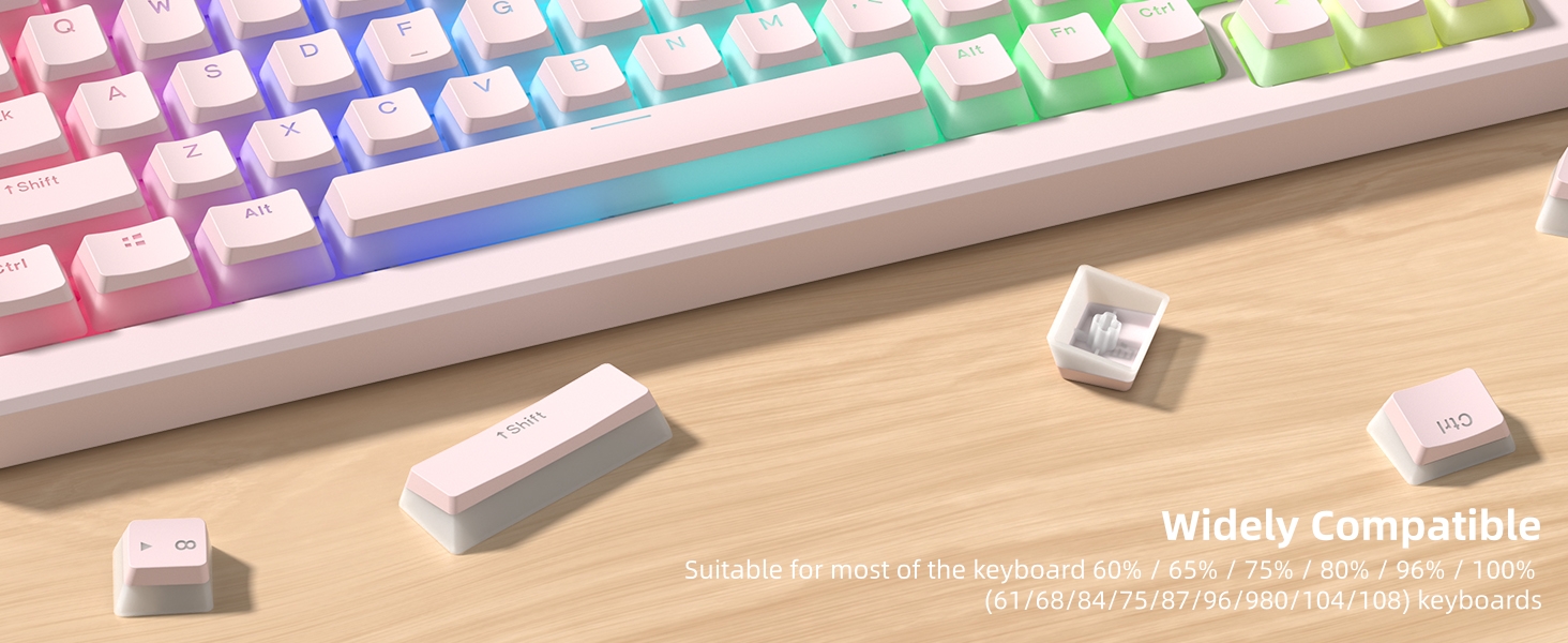 Womier Pudding Keycaps, Black PBT Keycaps 60 65 75 100 Percent 130 Keys, Shine Through Key Cap