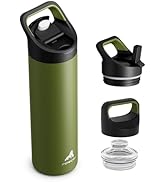 24 oz Insulated Water Bottle for Travel: 3 Lids, Leakproof, Keep Cold 24H, Car Cupholder Friendly...