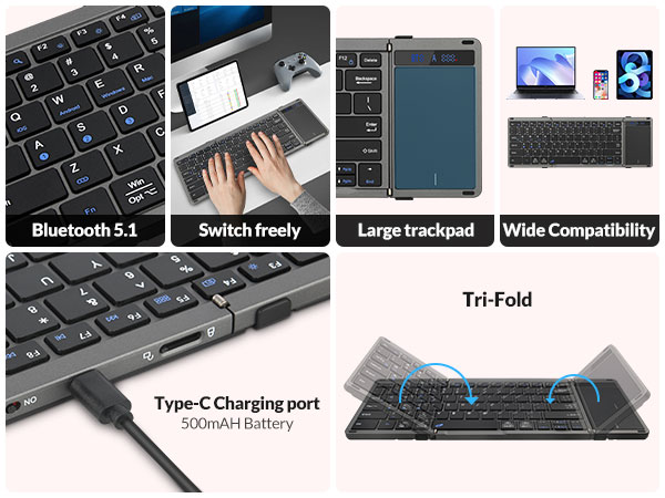 Foldable Bluetooth Keyboard with Large Trackpad