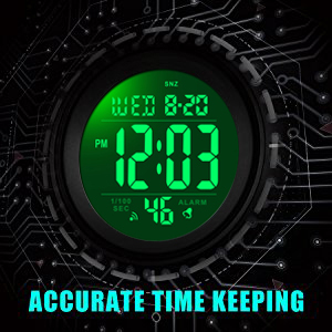 Digital Watch Sports Waterproof Military Back Light Watch Black