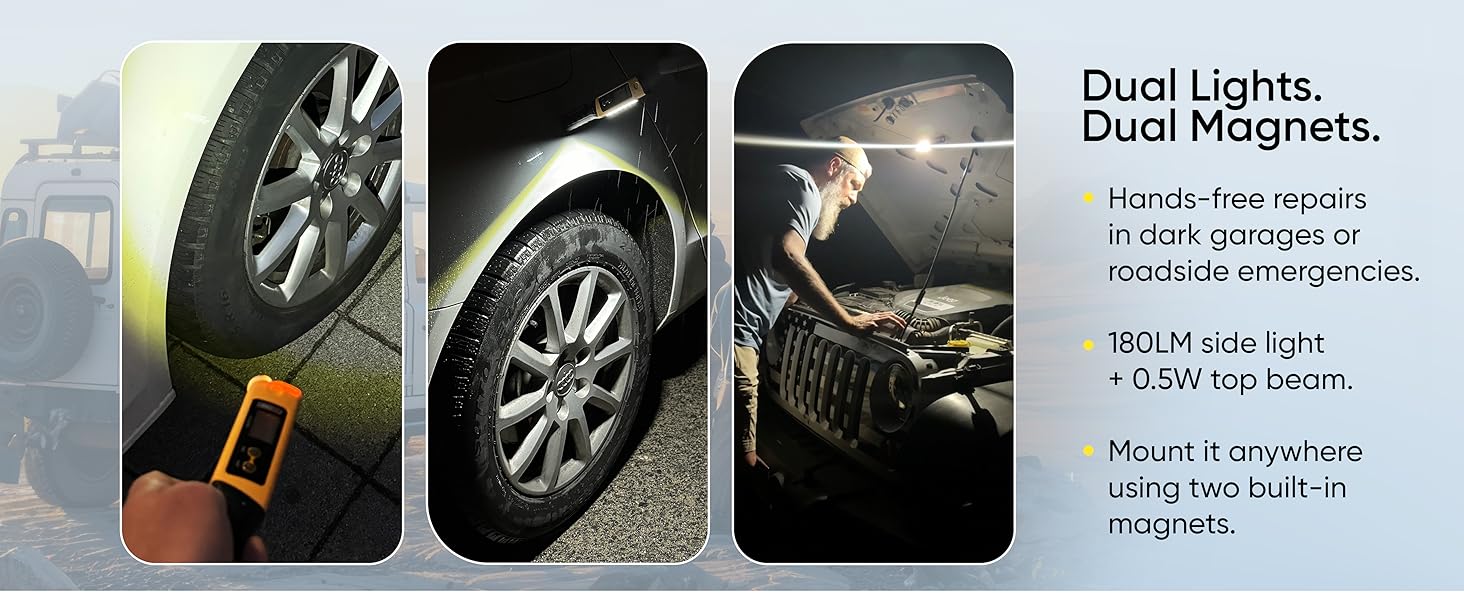 tire pressure gauge and flashlights