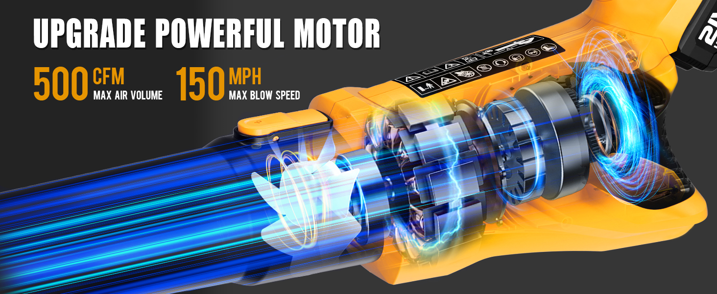 Upgrade Powerful Motor 500 CFM Max Air Volume &amp; 150 MPH Max Blow Speed