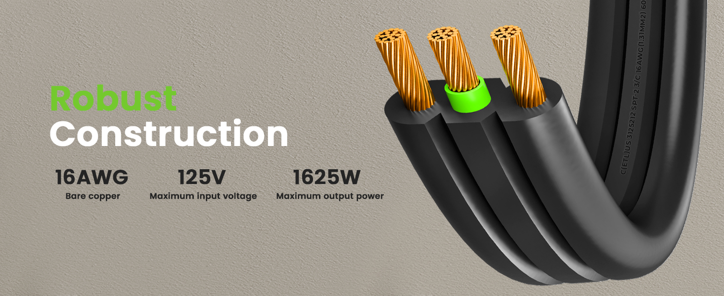 robust construction 16awg 125v 1625w 