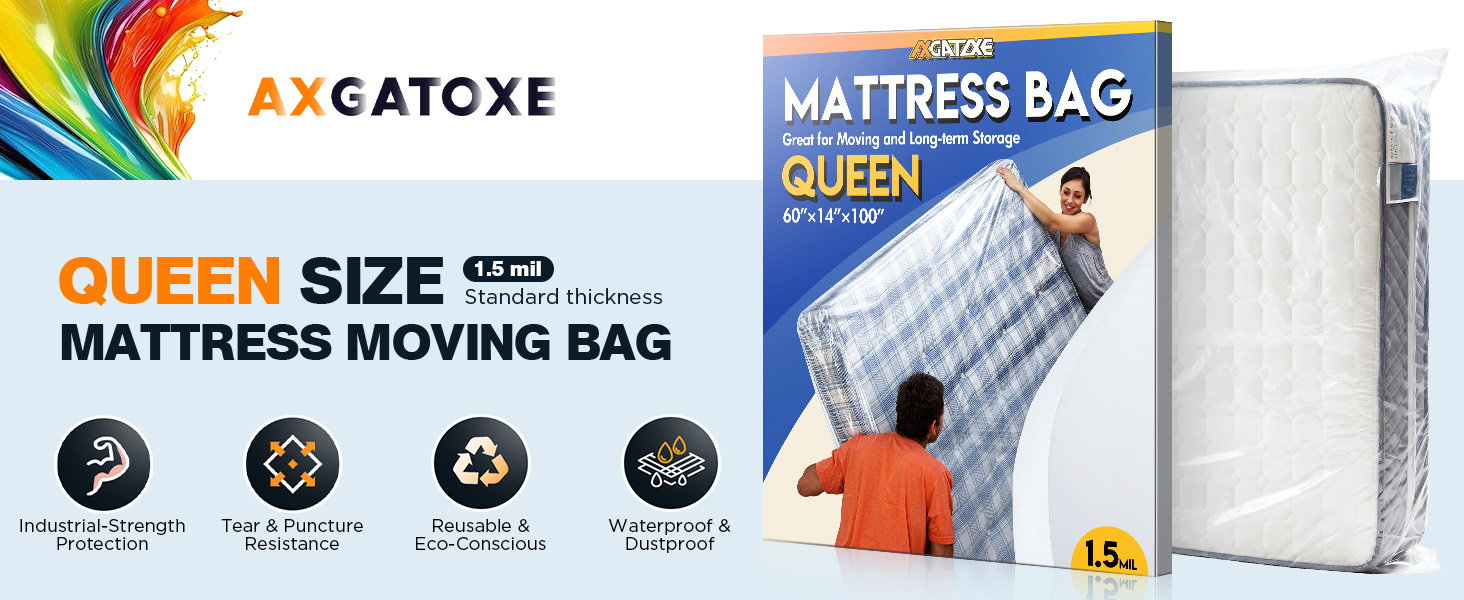 The plastic mattress cover protects your queen-size bed during storage and moving.