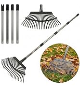 Heavy Duty Metal Bow Leaf Rake for Yard &amp; Garden - 20" Wide Head with 25 Steel Teeth, 40-68" Adju...