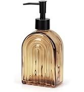 YCWF Elegant Amber Glass Soap Dispenser with Black Pump - 400ML Modern Bathroom &amp; Kitchen Dispens...