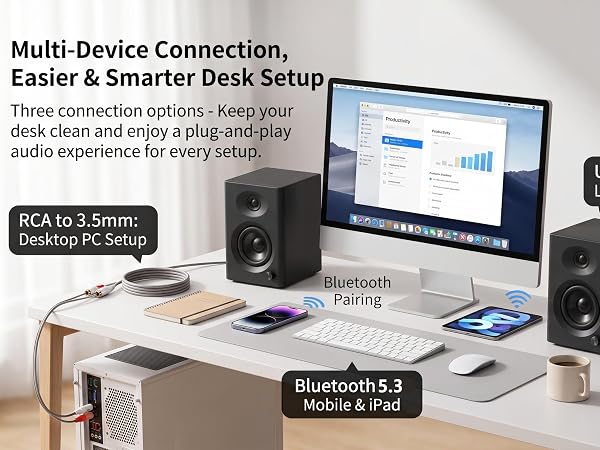 black 3 inches computer speakers with multiple connections