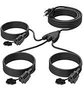 Eversimpleinc Black 1 to 3 Splitter Extension Cord (Combined 25 FT, End to End 13 FT), 3 Prong Pl...
