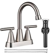 Cobbe 4 inch Brushed Nickel Bathroom Faucetswith Pop up Drain and Two Supply Hoses, Lead-Free Sta...