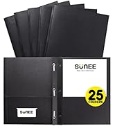 SUNEE 2 Pocket Folders with Prongs (25/Pack, Black), Paper Folders with 2 Pockets and 3 Prongs Fi...