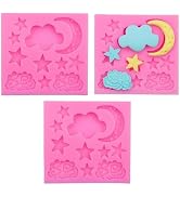 3Pcs Pink Moon and Star Molds Silicone, Cloud Fondant Mold Moon Star Cloud Chocolate Molds For Ch...