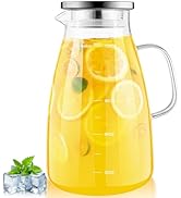 1 Gallon 128oz Glass Pitcher, Water Pitcher with Lid and Spout, Glass Carafe for Hot/Cold Drink, ...