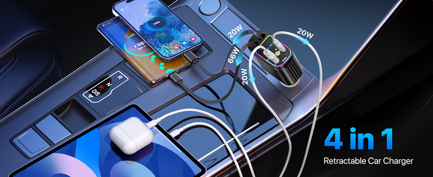 retractable car charger with starlight