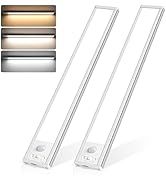 Ascher 2 Pack Under Cabinet Lights, Motion Sensor Light with 3 Colors, 3000mAh USB Rechargeable C...