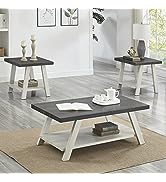Roundhill Furniture Athens Contemporary 3-Piece Wood Shelf Coffee Table Set, Charcoal and Gray