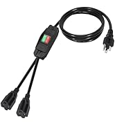 Black 2 Way Extension Cord with On/Off LED Switch, Fiabtool 3 Prong Extension Cord Splitter, Heav...