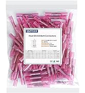 100 Pcs Red Heat Shrink Butt Connectors, 22-16 AWG Marine Grade Insulated Crimp Wire Connectors, ...