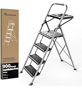 4 Step Ladder, Folding Step Stool with Tool Platform, Wide Anti-Slip Pedal and Anti-Slip Feet, St...
