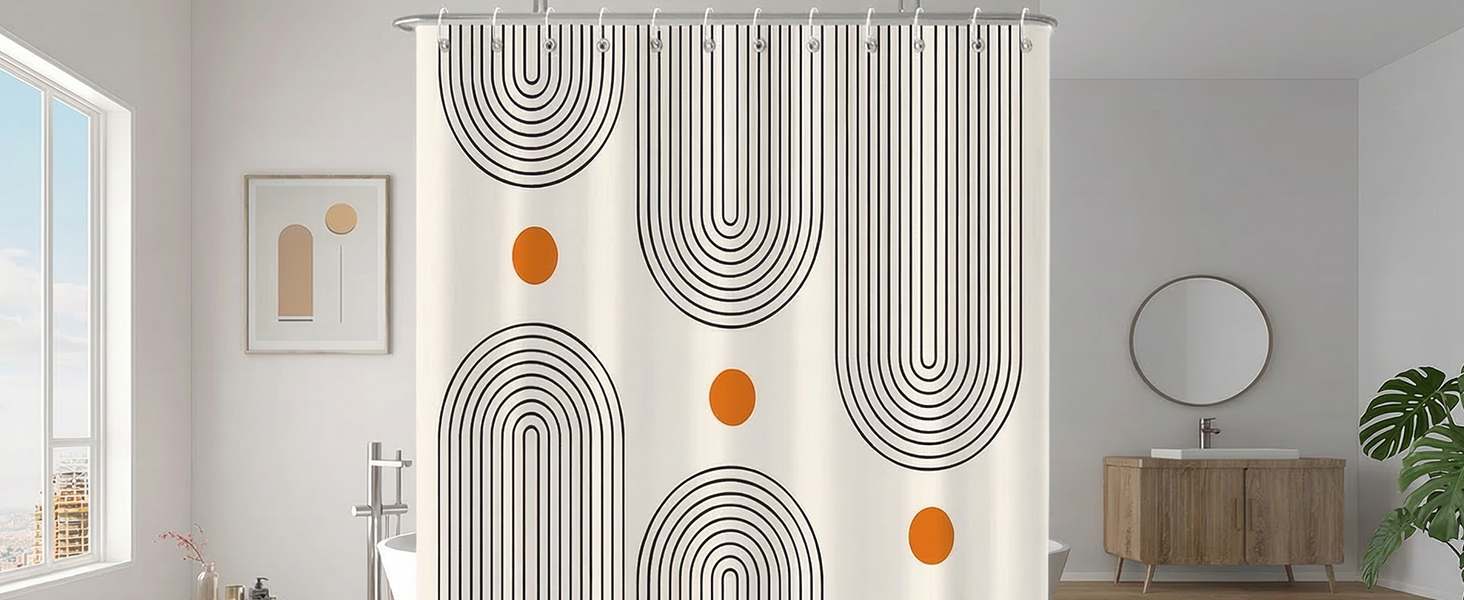 mid century modern shower curtain boho arch abstract bathroom decor