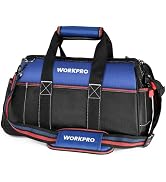 WORKPRO 16-inch Wide Mouth Tool Bag, Heavy Duty Cloth Tool Storage Bag with Water Proof Molded Ba...