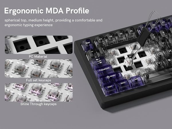 Clear keycaps,Transparent Keyboard keycaps,Jelly Key caps Set,Shine Through keycap,MDA Profile