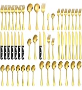 Lazycorner 53 Piece Gold Silverware Set for 8, Flatware Set with Steak Knives for 8 and 5 Public ...