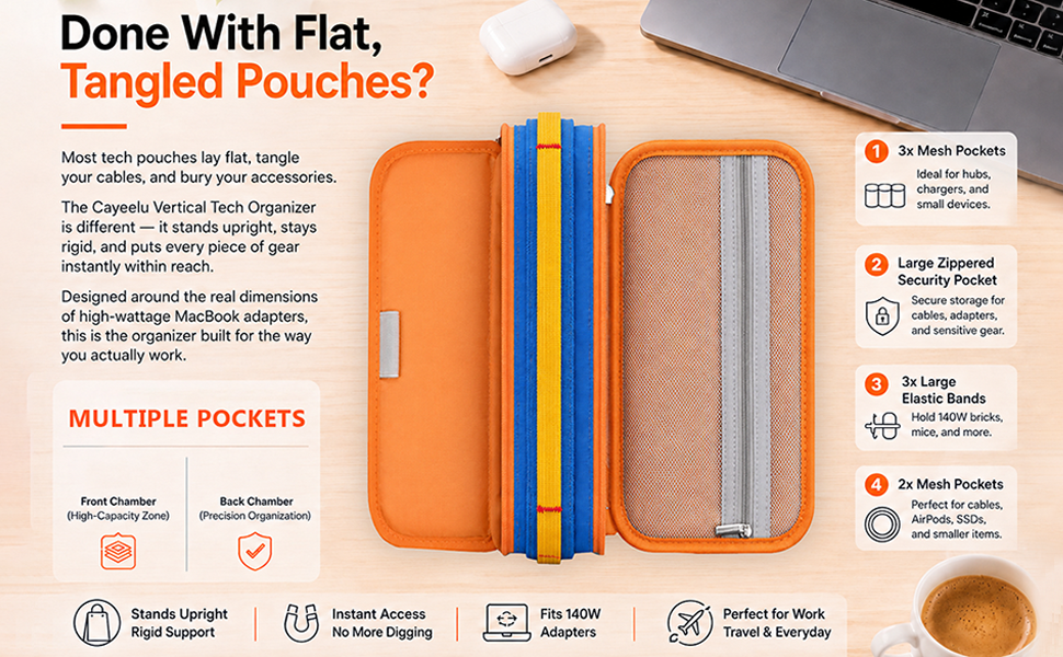 vertical vs flat, tangled pouch