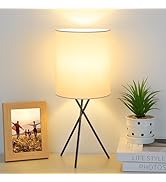 FOLKSMATE Bedside Table Lamp with Black Metal Base, Modern Small Desk Lamp, Nightstand Lamp with ...