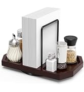 FODIENS Napkin Holder for Table, Rotating Napkin Dispenser with Salt and Pepper Shakers Storage, ...