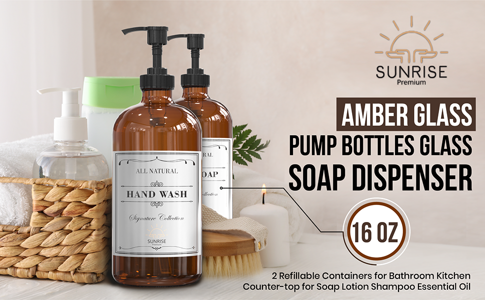soap dispenser, hand soap dispenser, amber glass soap dispenser