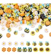 Craftdady 200Pcs Bees, Flower, Honeycomb Beads Handmade Polymer Clay Beads Cute Animals Insect Sp...