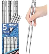 Stainless Steel Chopsticks - 5 Pairs Reusable Metal Chopsticks Dishwasher Safe, Japanese Chinese ...