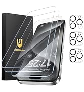 UNBREAKcable iPhone 15 Pro Max Screen Protector 3-Pack, 3 Tempered Glass + 3 Camera Lens Protecto...