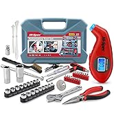 Hi-Spec 65pc Compact Auto Garage Tool Kit Set with Digital Tire Pressure Gauge. Essential Car Veh...