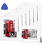 HOMERHYME 5x7 Picture Frame Set of 8, White Photo Frames for Gallery Wall Mounting or Table Displ...