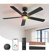 Linkind Matter 52" Smart Ceiling Fan with Lights Remote, for Bedroom, Black | 32-Zone RGB, Alexa/...