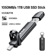 SSK USB Solid State Flash Drive 1TB, External SSD Up to 1000MB/s, Dual Port USB 3.2 Type-C/A, Por...
