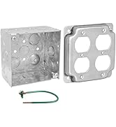 Pack of Box and Cover 4'' Square Electrical Box, 2-Gang Duplex Receptacle Exposed Work Cover, Cru...