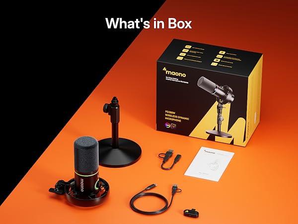 MAONO Wireless Dynamic Microphone for PC, XLR/USB Podcast Mic for Vocal Recording(PD200WT)