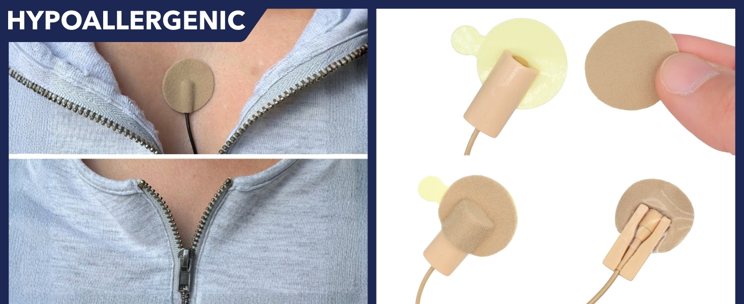 Text reads 'HYPOALLERGENIC'. Multiple panels showing close-up applications of staples to various materials including fabric and leather.